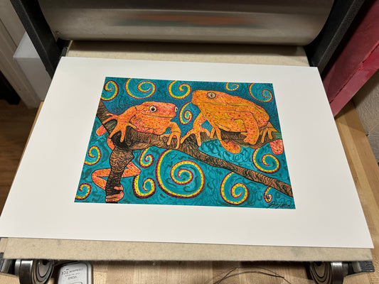 Tree Frogs Art Print Sapo Healing Art 13x19” of a markers drawing