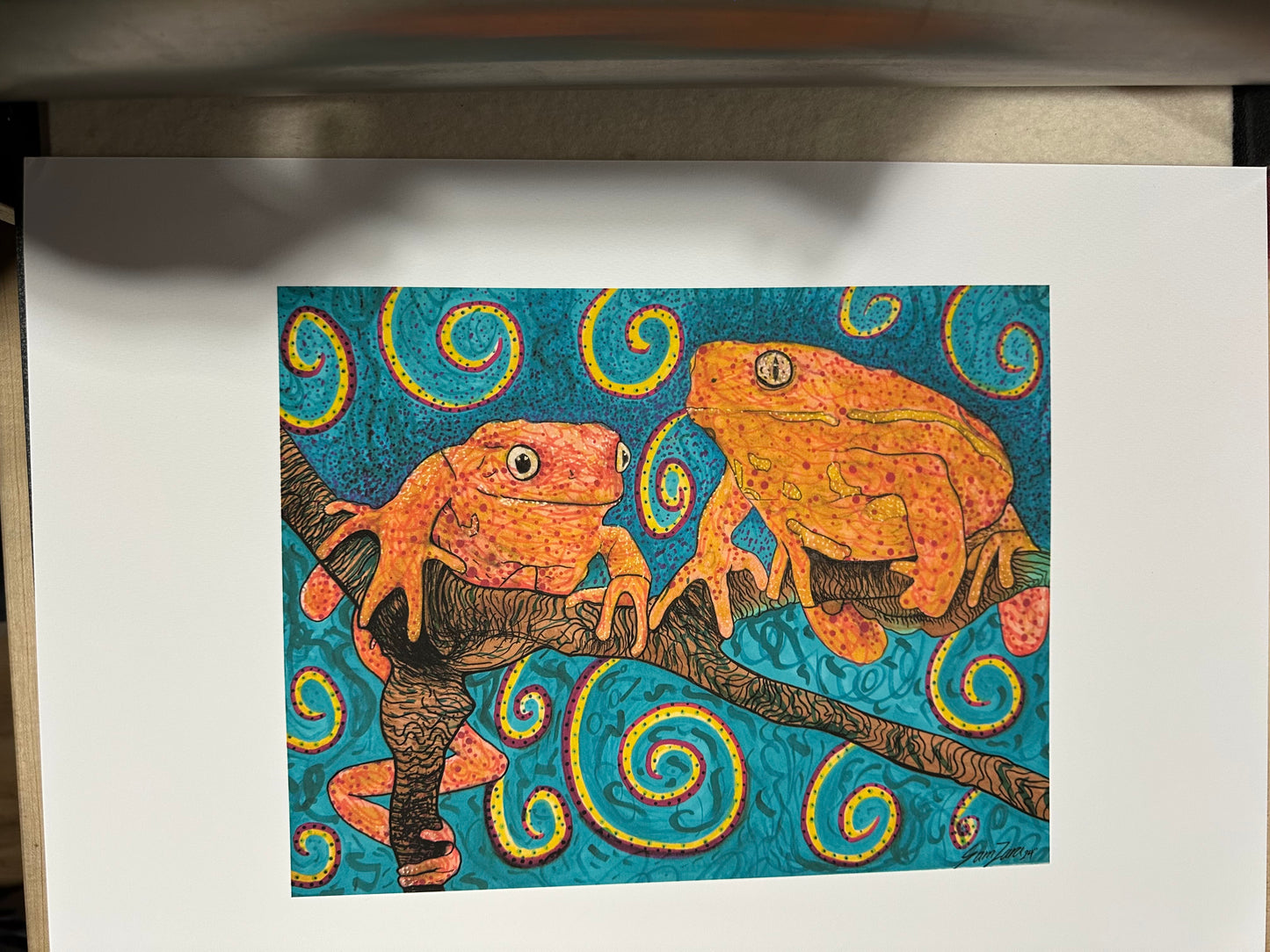 Tree Frogs Art Print Sapo Healing Art 13x19” of a markers drawing