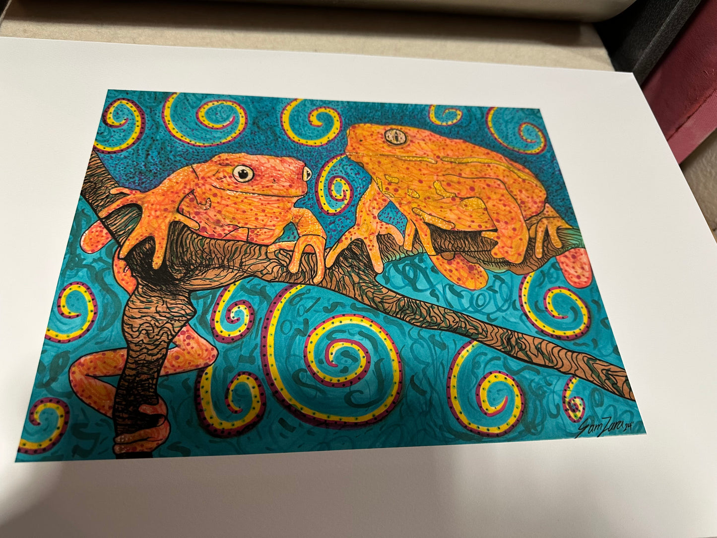 Tree Frogs Art Print Sapo Healing Art 13x19” of a markers drawing
