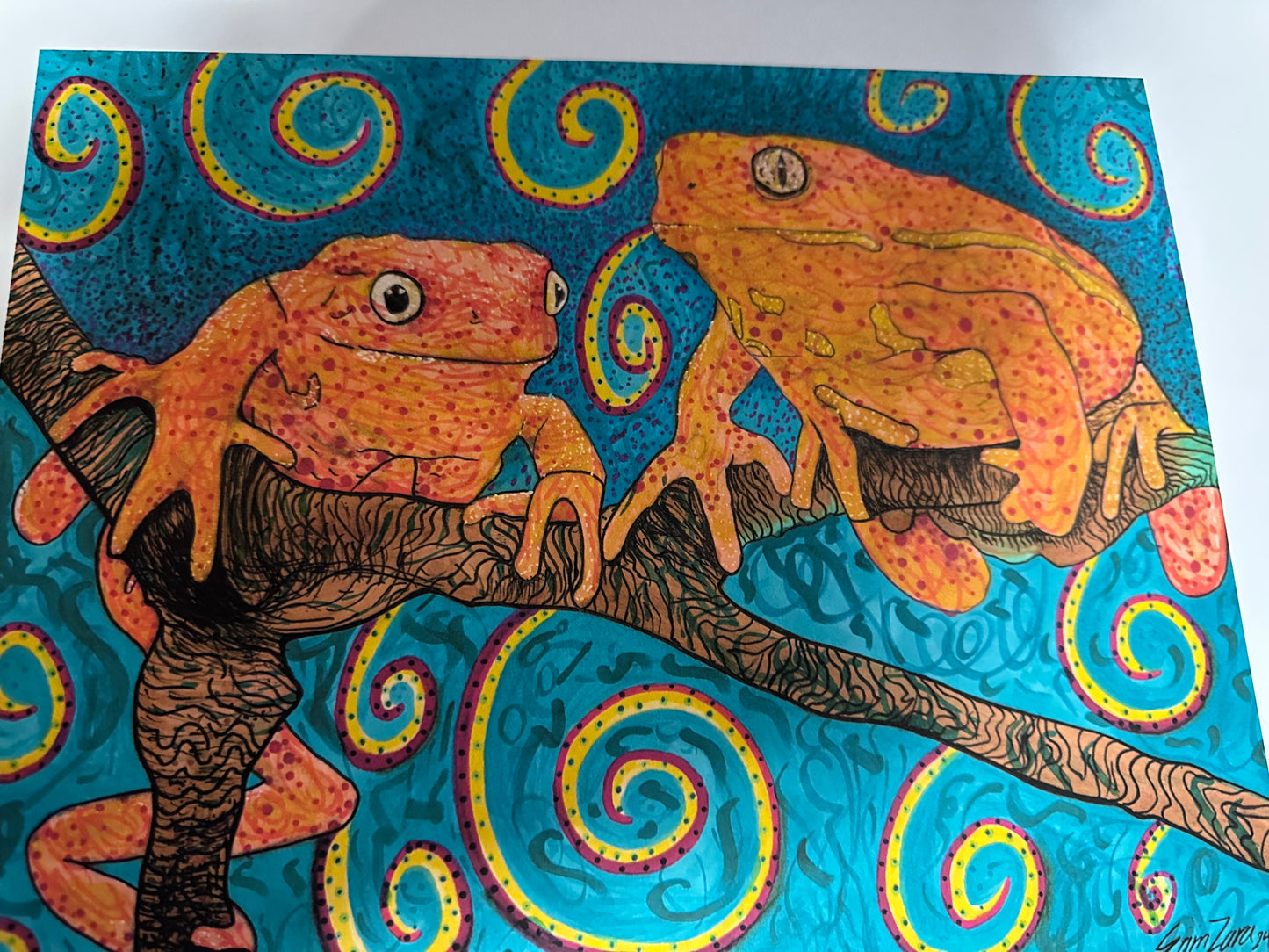 Tree Frogs Art Print Sapo Healing Art 13x19” of a markers drawing